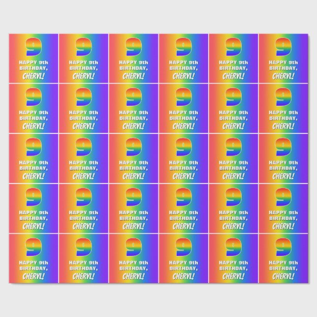 9:e födelsedag: färgstark, Roligt Rainbow Mönster  Presentpapper (Seam)