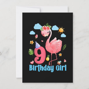 9:e födelsedag flickor Flamingo 9 år gammal tropis Inbjudningar