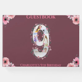 9:e födelsedag Foto Collage Flower Girl Rosa Gästböcker