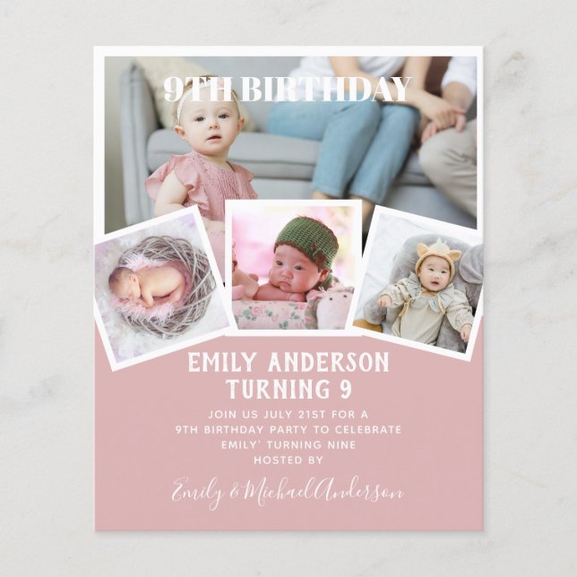 9:e födelsedag Foto Collage Inbjudan Boy Mixed Flygblad (Framsidan)