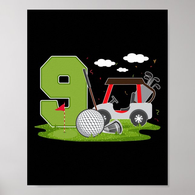 9:e födelsedag Golf 9 år gammal Födelsedagsfest Go Poster (Framsidan)