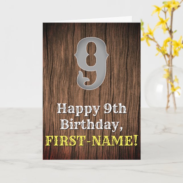 9:e födelsedag: Land Western Inspired Titta, Namn Kort (Gul blomma)