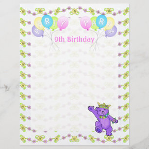 9:e födelsedag Princess Bear Party Scrapbook Pappe
