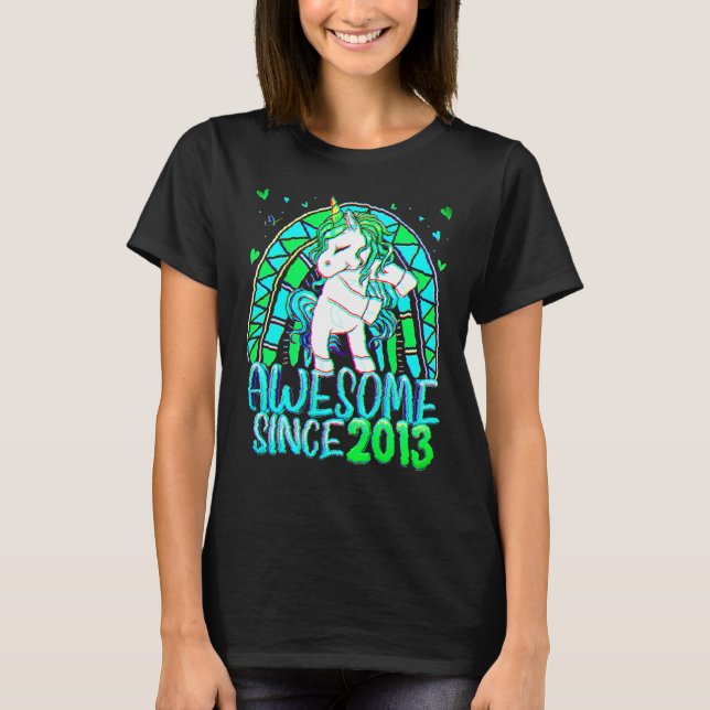 9:e födelsedag Regnbåge 9:e året Gammal blommande  T Shirt (Framsida)