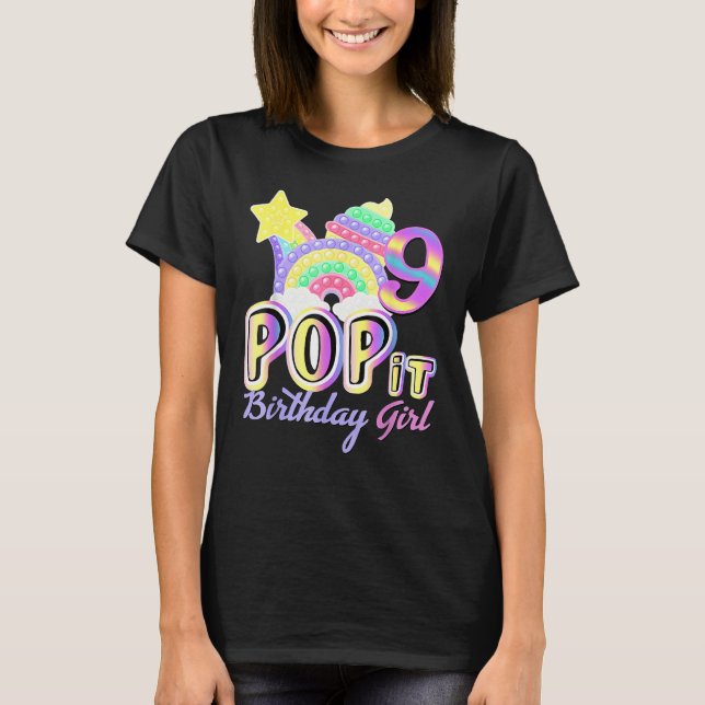 9:e födelsedag Regnbåge Fidget Pop Det är födelsed T Shirt (Framsida)