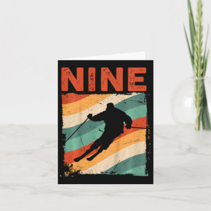9:e födelsedag Retro Ski Skiing 9 år gammal pojkar Kort