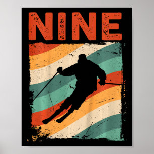 9:e födelsedag Retro Ski Skiing 9 år gammal pojkar Poster