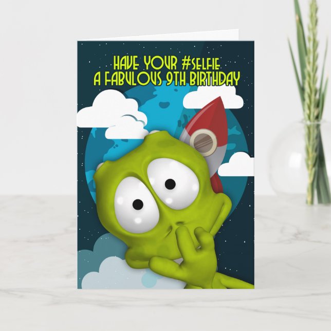 9:e födelsedag #Selfie Birthday Card Kort (Framsida)