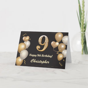 9:e födelsedag Svart och Guld födelsedag Kort
