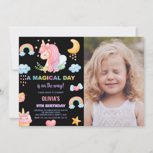 9:e födelsedag Unicorn Birthday Inbjudningar med f