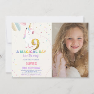 9:e födelsedag Unicorn Birthday Inbjudningar med f