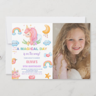 9:e födelsedag Unicorn Birthday Inbjudningar med f