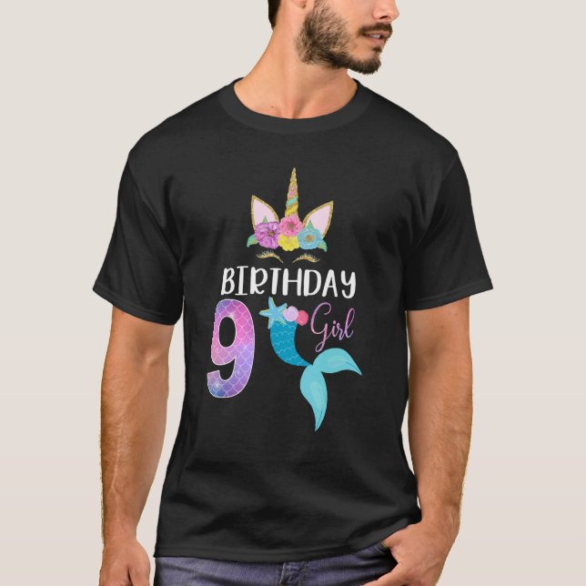 9:e födelsedag Unicorn Sjöjungfru Svan 9 ÅRS OL T Shirt (Framsida)