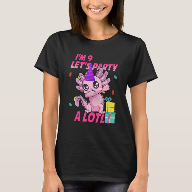 9:e födelsedagen: 9 Axolotl Party Girls Tonåringar T Shirt (Framsida)