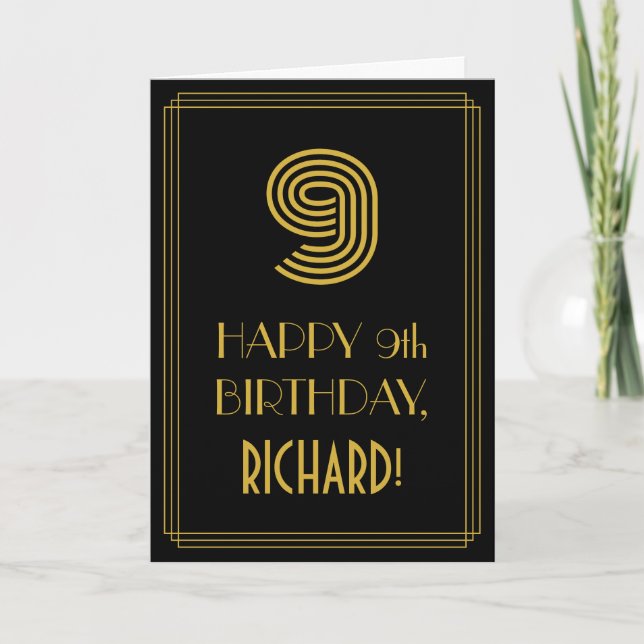 9:e födelsedagen: Art Deco Inspired Titta "9" & Na Kort (Framsida)