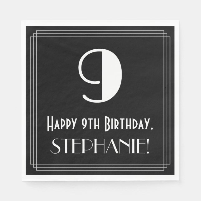 9:e födelsedagen ~ Art Deco Inspired Titta "9", Na Pappersservett (Framsidan)