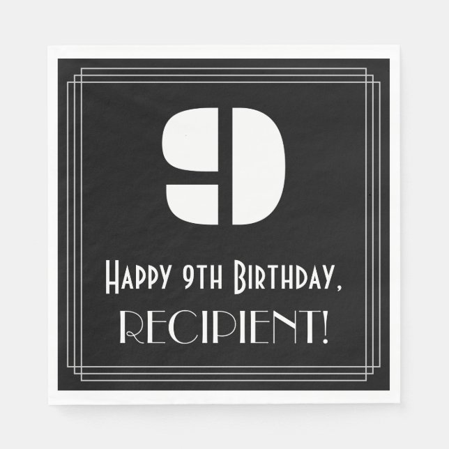 9:e födelsedagen: Art Deco Inspired Titta "9" + Na Pappersservett (Framsidan)