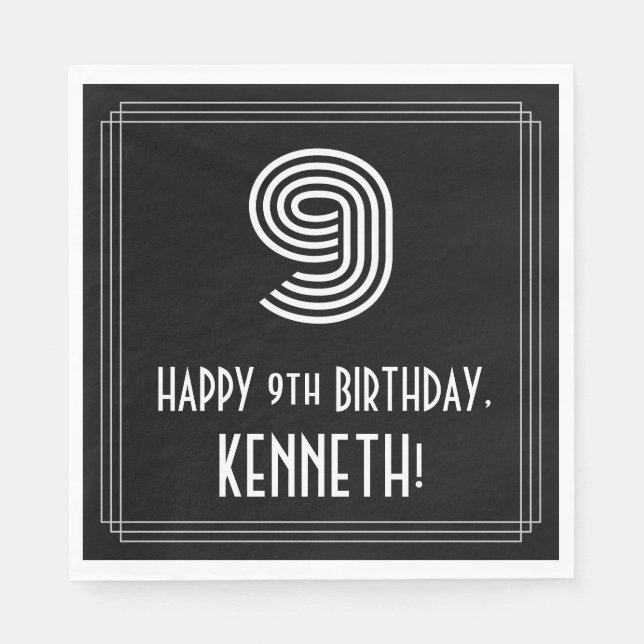 9:e födelsedagen: Art Deco Inspired Titta "9" + Na Pappersservett (Framsidan)
