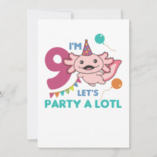 9:e födelsedagen Axolotl 9:e år gamla Cute Axolotl Inbjudningar