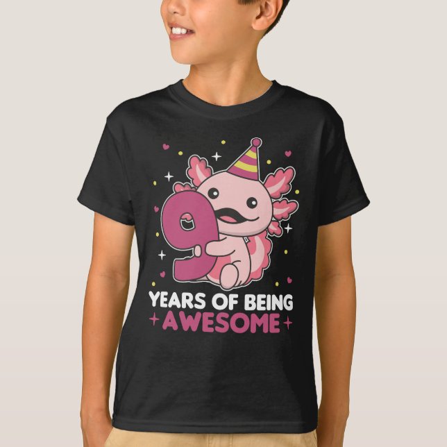 9:e födelsedagen Axolotl 9:e år gamla Cute Axolotl T Shirt (Framsida)