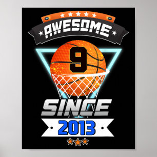 9:e födelsedagen Basketball Player 9 ÅRS Gi Poster
