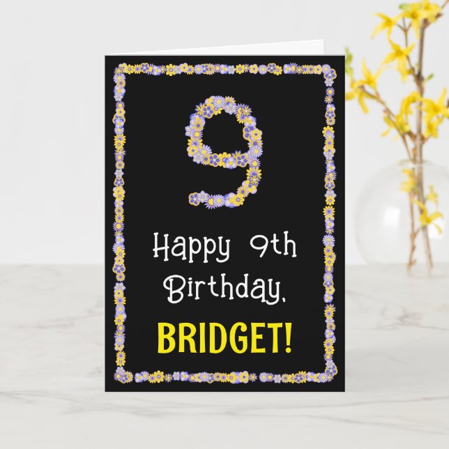 9:e födelsedagen: Blommigt Flowers Number, eget na Kort (Gul blomma)