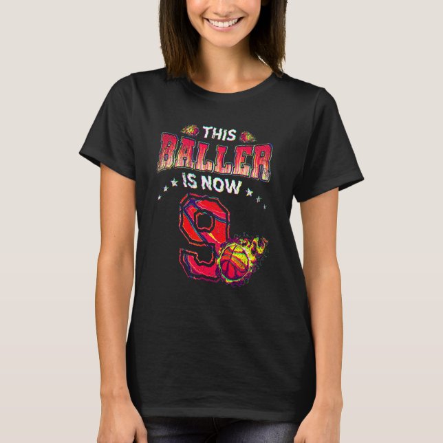 9:e födelsedagen Boys Basketball Player 9 år gamma T Shirt (Framsida)