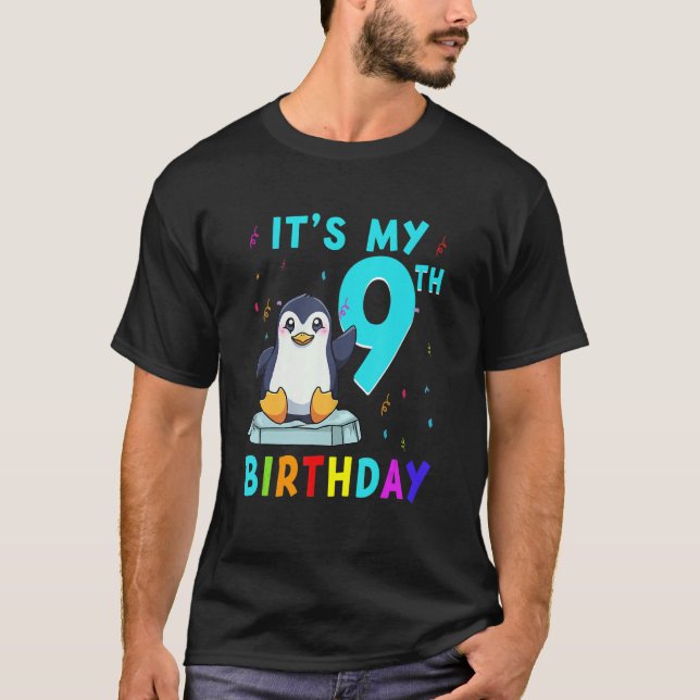 9:e födelsedagen Cute Penguin Birthday 9 Yold T Shirt (Framsida)