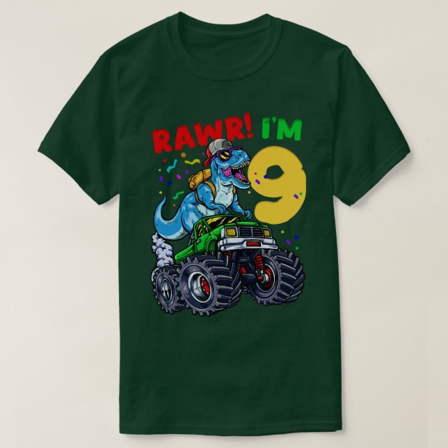 9:e födelsedagen Dinosaur TRex Monster Lastbil T Shirt (Design framsida)