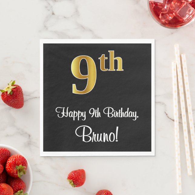 9:e födelsedagen ~ Elegant Luxurious Faux Guld Se  Pappersservett (Insitu)