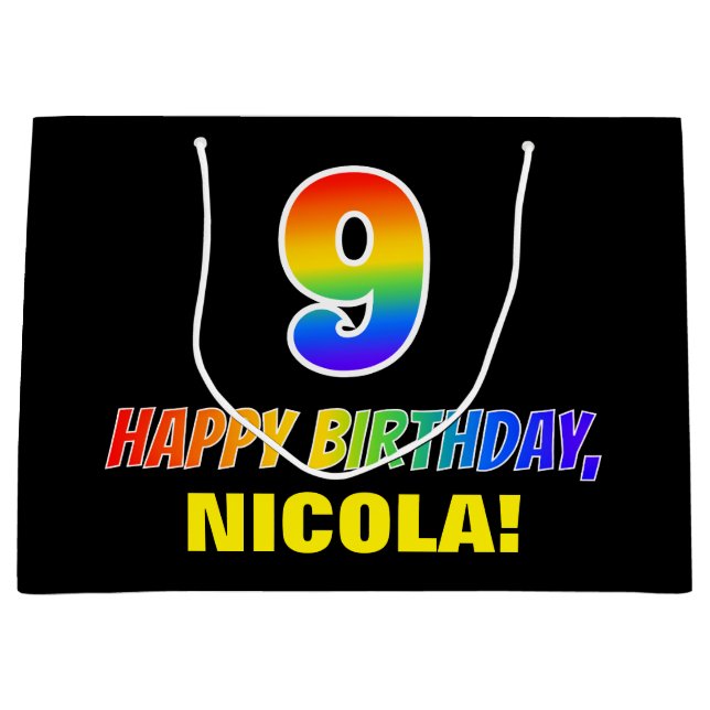 9:e födelsedagen: fetstil, Roligt, enkel, regnbåge (Framsidan)