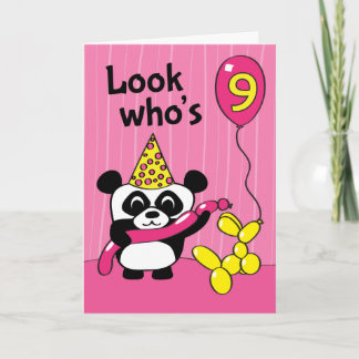 9:e födelsedagen - Flickpanda med ballonger Kort