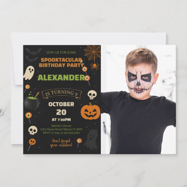 9:e födelsedagen Halloween-inbjudan | Spooky Boo D Inbjudningar (Framsida)
