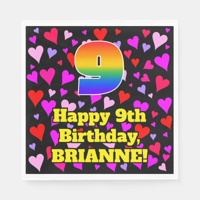 9:e födelsedagen: Loving Hearts Mönster, Regnbåge  Pappersservett (Framsidan)