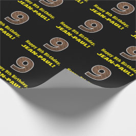 9:e födelsedagen: Namn & Faux Wood Grain Mönster ’ Presentpapper