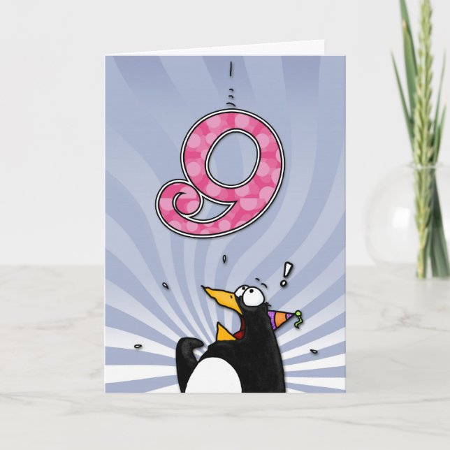 9:e födelsedagen - Penguin Surprise Kort (Framsida)