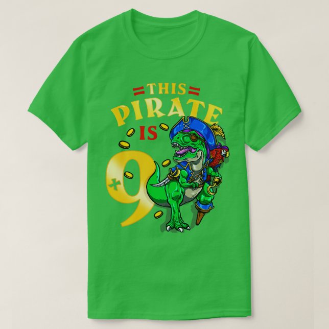 9:e födelsedagen Pirat Dinosaur 1 T Shirt (Design framsida)