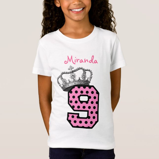 9:e födelsedagen Princess Krona och Hearts V04 Tee Shirt (Framsida)