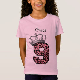 9:e födelsedagen Princess Krona och Rosa Leopard V T Shirt