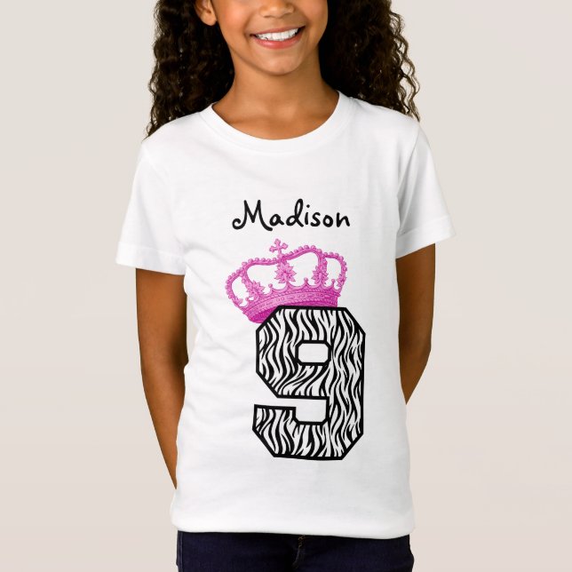 9:e födelsedagen Princess Krona och Zebra V01 T Shirt (Framsida)