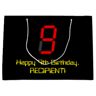 9:e födelsedagen: Red Digital Clock Stil "9" + Nam