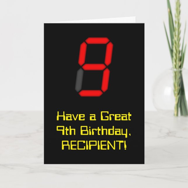 9:e födelsedagen: Red Digital Clock Stil "9" + Nam Kort (Framsida)