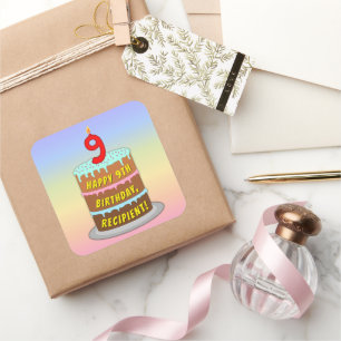 9:e födelsedagen: Roligt Cake and Candle + Custom Fyrkantigt Klistermärke