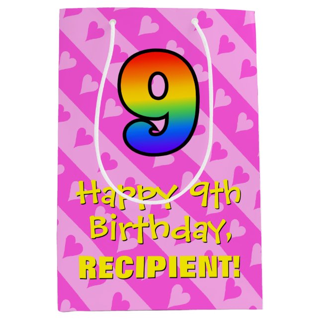 9:e födelsedagen: Roligt Rosa Hearts Rand & Rainbo (Framsidan)