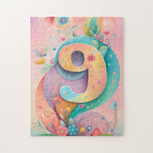 9:e födelsedagen Stollig Colorful Art Flowers Bota Pussel