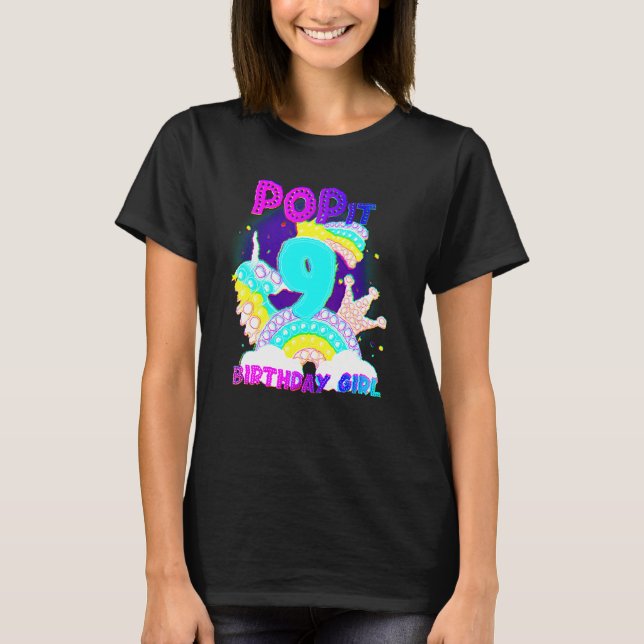 9:e födelsedagen Unicorn Fidget Pop it Birthday Gi T Shirt (Framsida)