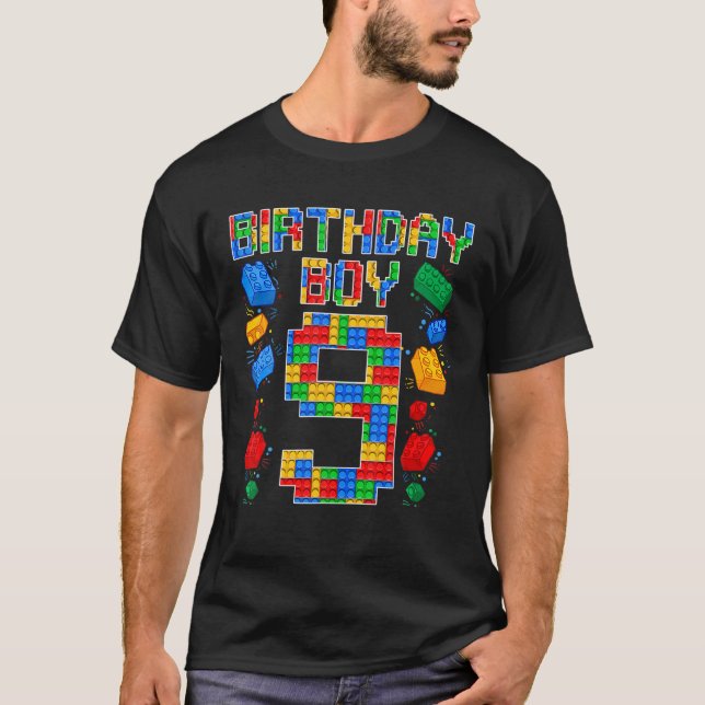 9:e födelsedagens huvudbyggare 9 år gammal blockbu t shirt (Framsida)