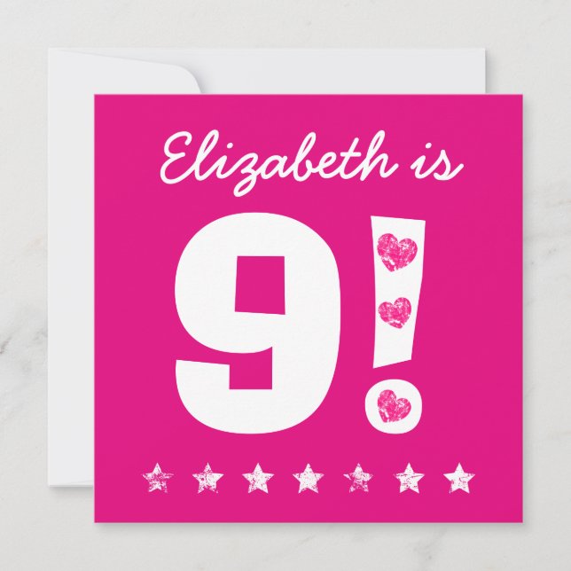 9:e födelsedagens Rosa med eget namn för GIRL A10 Inbjudningar (Framsida)