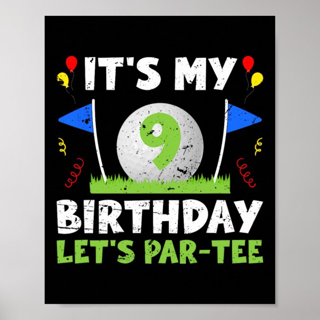 9:e Födelsedagsfesten Golf Boy Nine Year Old Golfe Poster (Framsidan)