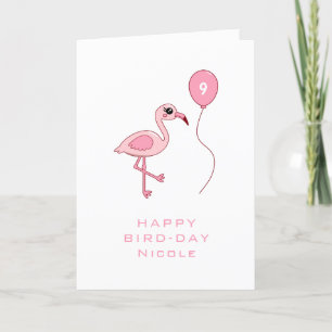 9:e födelsedagskortet för Rosa Flamingo Lycklig Kort